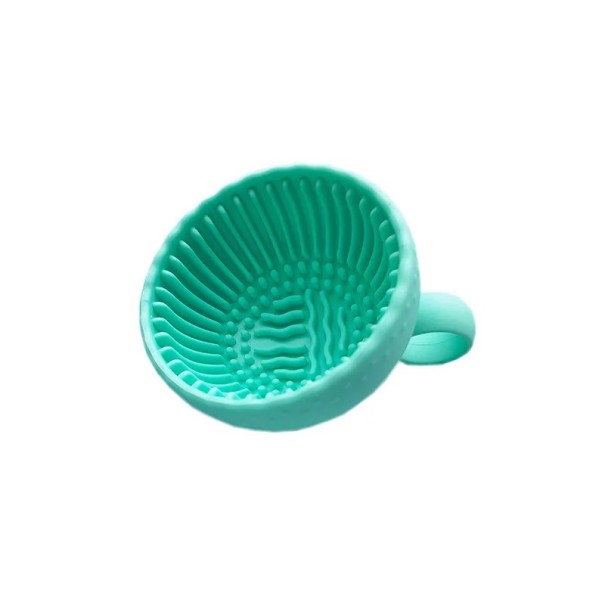 Bacia de limpeza de silicone para pincéis redonda 5×7 cm com alça para pendurar superfície texturizada para limpeza de pincéis azul