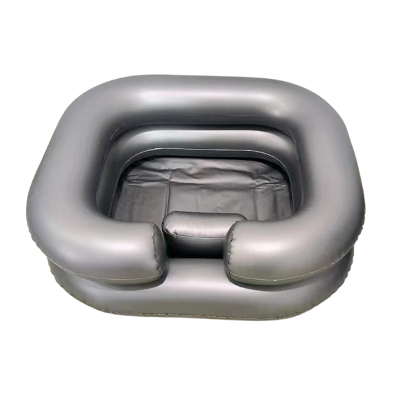 Bacia de xampô inflável cinza portátil 58×52×19cm para lavar cabelo sentado ou deitado ao lado da cama, leve e dobrável 1
