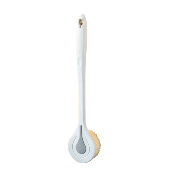 Badborstel met lange steel, 38 x 7,8 cm, zachte kunststof rug- en lichaamsborstel, massagedoucheborstel, diepe huidreiniging wit