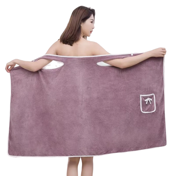 Bademantel-Handtuch für die Sauna, Handtuch-Kleid, Damen-Handtuch, Tunika, Damen-Badetuch, Damen-Handtuch, 80 x 135 cm lila