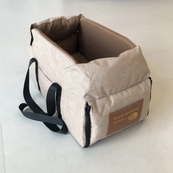 Bærbar bilstol til hunde og katte 42 x 22 cm, sikker og komfortabel transportkasse til små og mellemstore dyr i bilen khaki