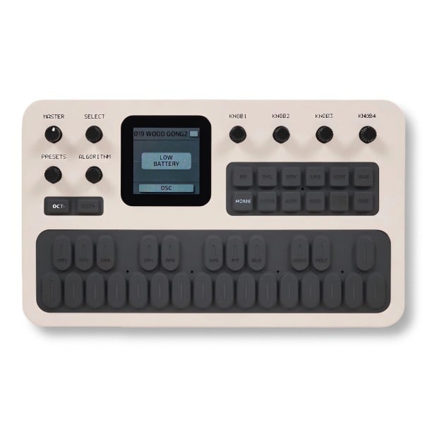 Bærbar FM synthesizer med 128 forudindstillinger, 27 silikone tangenter og højttaler, 2000 mAh batteri, farvet TFT display, til musikere beige