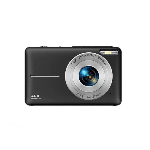 Bærbar kamera 44 MP 9,8 × 5,8 cm 1080P HD 16× zoom Fast fokus CMOS Billedstabilisering med mikrofon sort