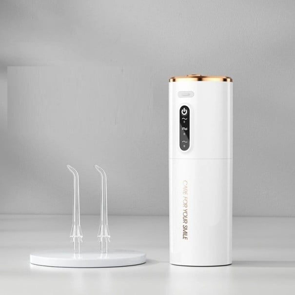 Bærbar opladelig mundsprøjte 280 ml med USB-opladning 3 tilstande IPX7 vandtæt 360° roterende dyse hvid