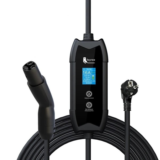 Bærbar oplader til elbiler feyree 3,5 kW TS-NACS 16A 220V med LCD-display Justerbar ladestation til Tesla biler 1