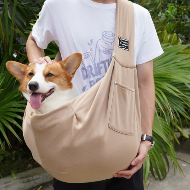 Bærbar taske til hunde over skulderen 75 x 65 cm Komfortabel taske til luftning og rejser Husdyr op til 7,5 kg Ydre lomme Justerbar rem beige