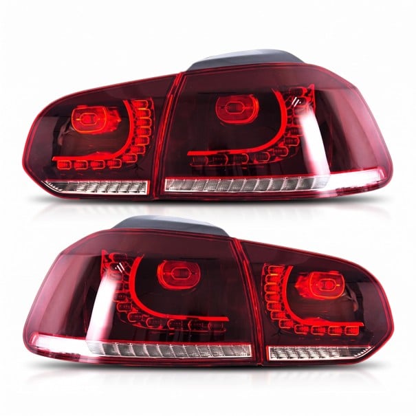 Bageste LED-lygter med dynamiske sekventielle blinklys, plug and play, par (4 dele), ABS og PMMA, rød, til Volkswagen Golf 6 MK6 2008–2013 1