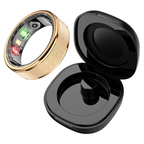 Bague connectée COLMI R10 avec mesure de l'oxygène et des calories pendant le sommeil, bague en titane étanche avec étui, podomètre doré 7
