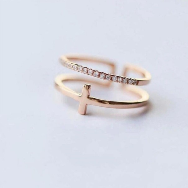 Bague femme avec croix D1606 vieux rose