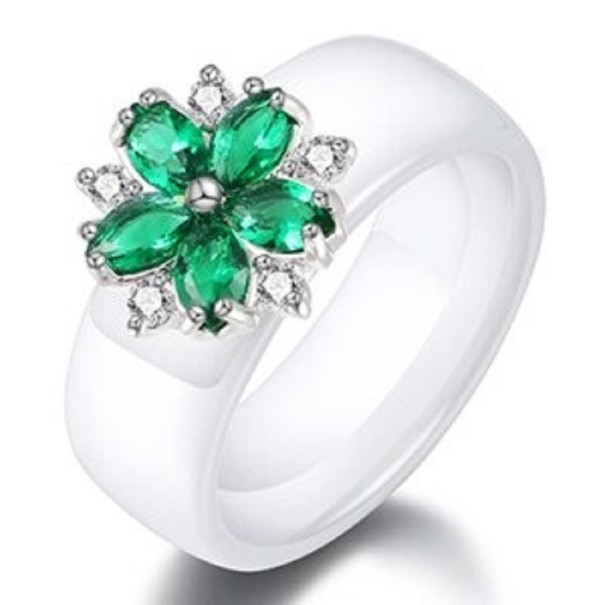 Bague femme avec fleur D1858 vert 9 1