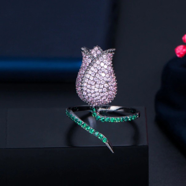 Bague femme avec fleur D2993 rose clair