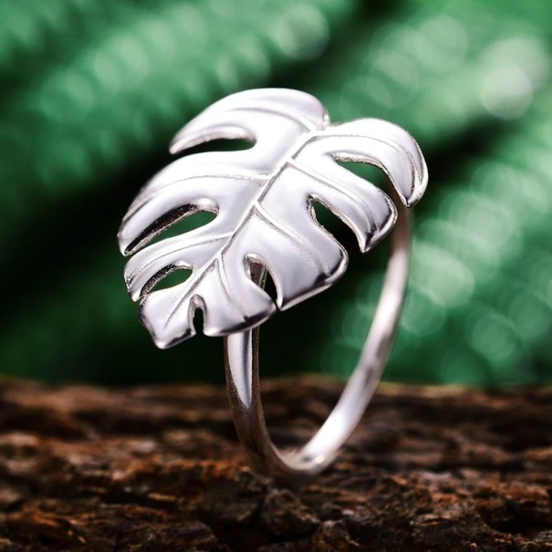 Bague femme feuille D1955 argenté