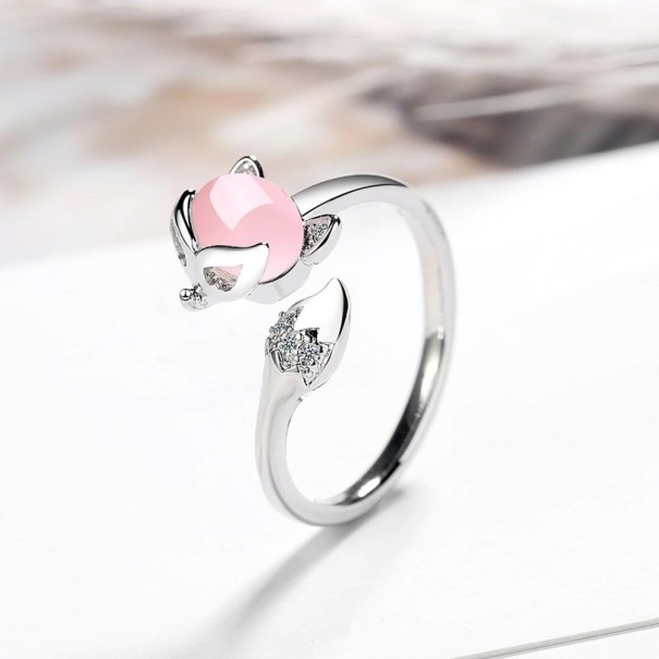Bague femme renard argenté