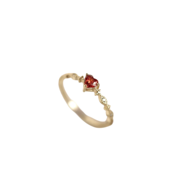 Bague ouverte fine ajustable en alliage avec cristal rouge en forme de cœur Cerceau décoré Bijou de luxe pour femme doré