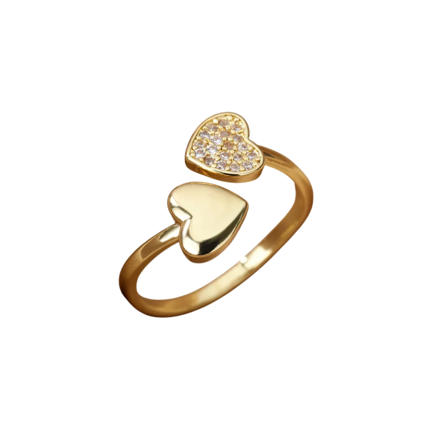 Bague ouverte réglable pour femmes avec cœurs en pierres zirconia couleur dorée bijou délicat et élégant en alliage de métal 1