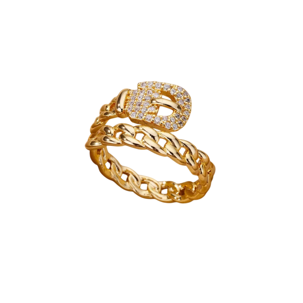 Bague pour femme en acier inoxydable Design ouvert et ajustable Couleur dorée Bague en forme de bande avec des pierres scintillantes Élégante 1
