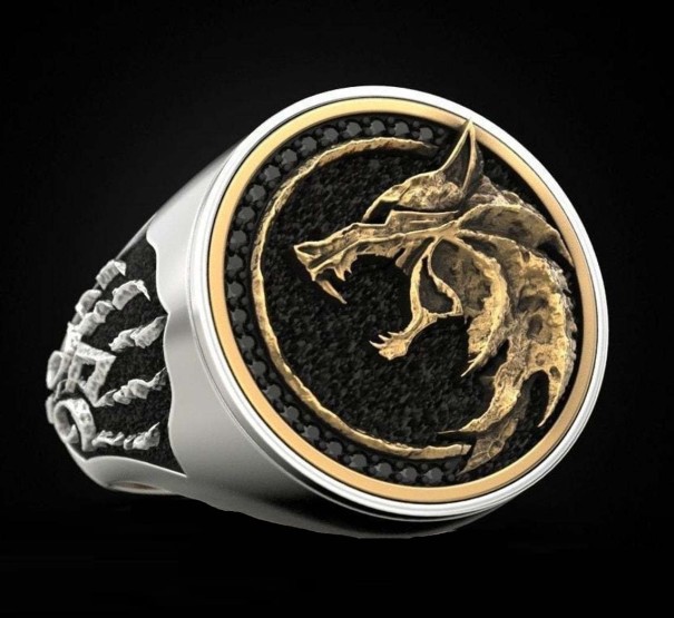 Bague pour homme loup doré 8