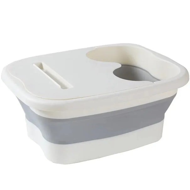 Baie de picioare pliabilă cu capac 40 x 32 x 17 cm, bazin portabil pentru masaj la picioare, găleată izolată pentru gambe, PP TPR, cadă alb
