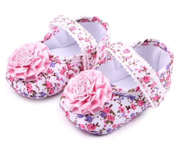 Bailarinas de lona para niñas con flor 0-6 meses