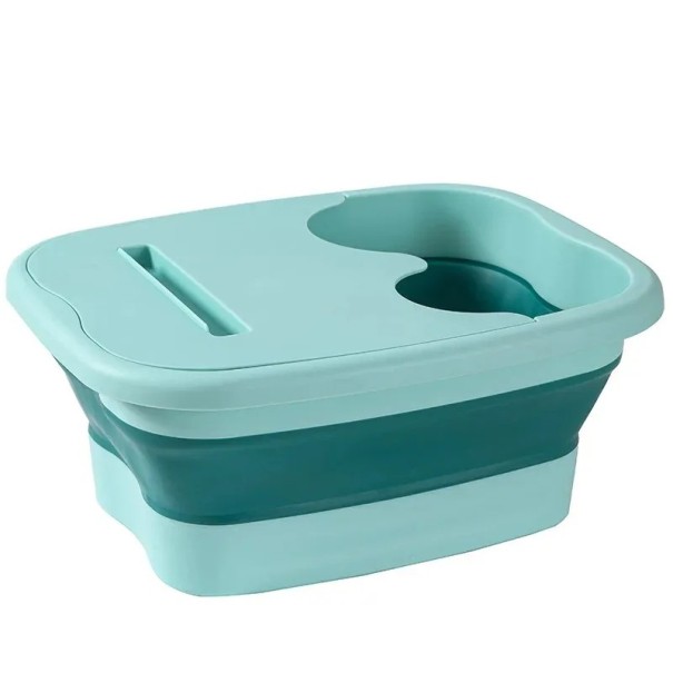 Bain de pieds pliable avec couvercle 40 x 32 x 17 cm, bassin de massage portable pour les pieds, seau isolé pour mollets, PP TPR, baignoire de santé compacte bleu