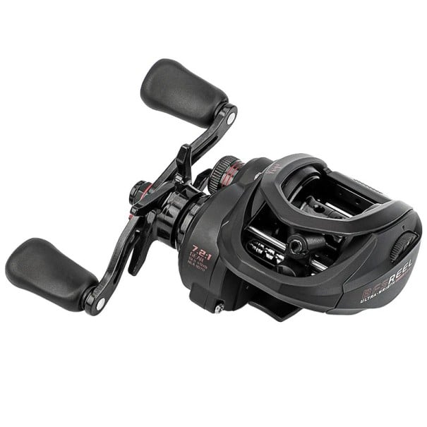 Baitcastingový naviják 7,2:1 s brzdou 5 kg a 6+1 ložisky Nízký profil 38 mm Rám z ABS a karbonu Černo-červený Pro pravou ruku 1