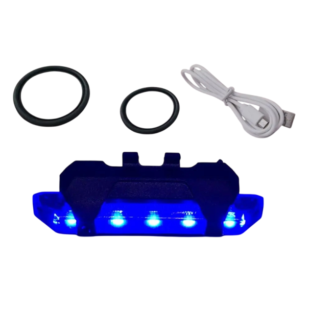 Bakre cykellampa 7,3 x 12,2 x 3 cm USB-uppladdningsbar Vattentät säkerhetslampa IPX5 15 lm 5 lägen med gummiremmar för montering blå
