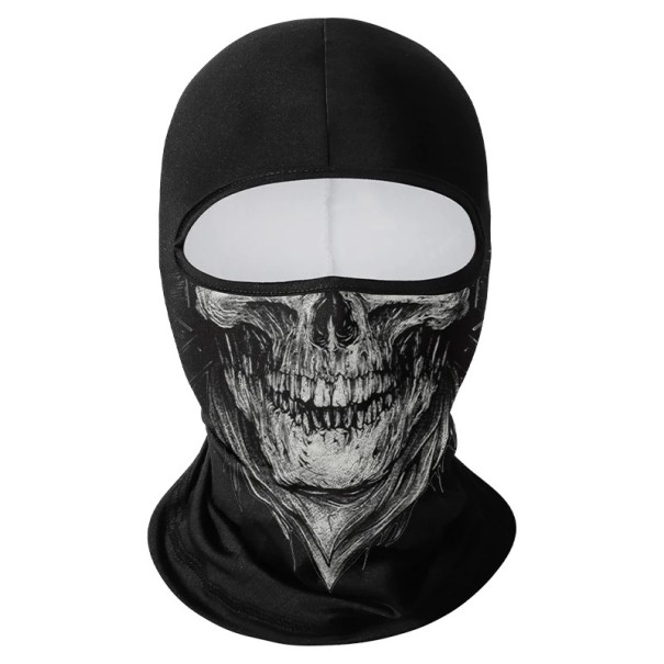 Balaclava balaclava con motivo realistico di teschio 42,5 x 23 cm poliestere nera protezione del viso contro sole e polvere per sport 1