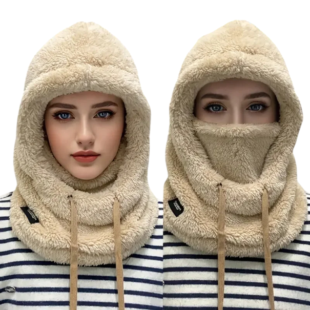 Balaclava invernale per sci con cappuccio taglia 55–60 cm Protezione calda e pelosa per testa e collo Balaclava in poliestere per freddo e vento beige