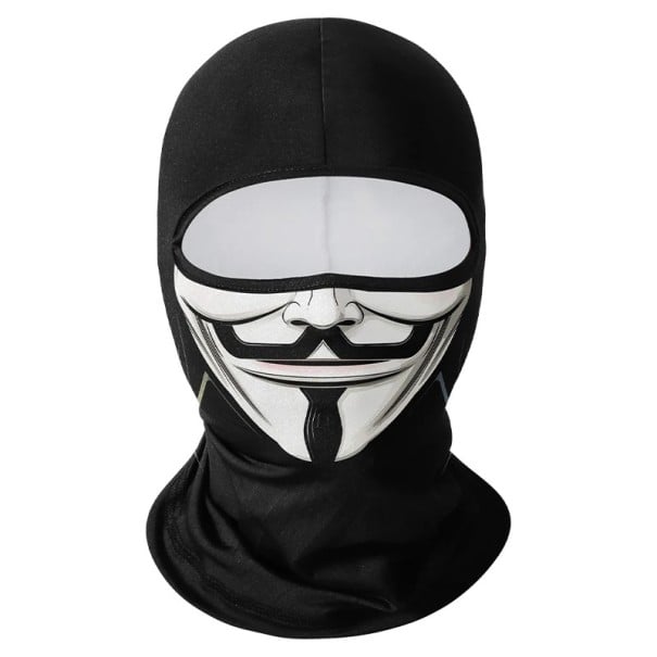 Balaclava met het motief van de Guy Fawkes-masker 42,5 x 23 cm polyester zwart gezichtsbeschermer tegen zon en stof voor sport 1