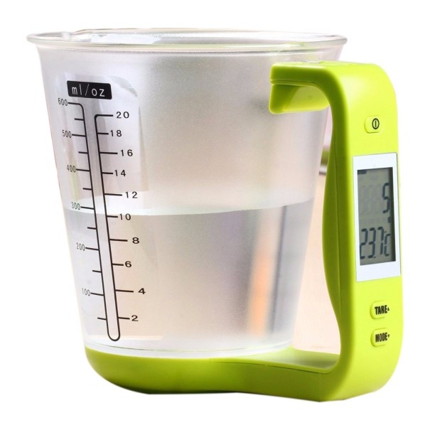Balance de cuisine avec verre doseur vert clair