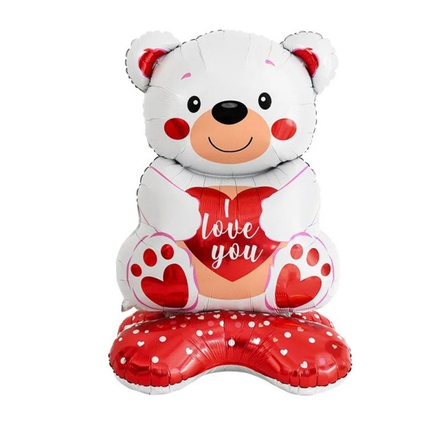 Balão de Festa Inflável Urso com Coração Decoração de São Valentim Urso de Balão Celebração Romântica Presente de São Valentim 150x76,5 cm branco