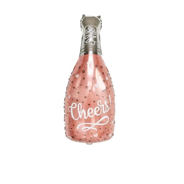Balão de Folha em Forma de Garrafa Cheers 96 × 48 cm Decorativo Rosa e Prateado 1