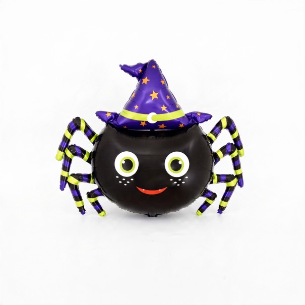 Balão Inflável de Aranha em Pé com Chapéu de Feiticeiro 96 x 82 cm Preto, Roxo e Verde Decoração de Halloween para Casa e Comércio 1