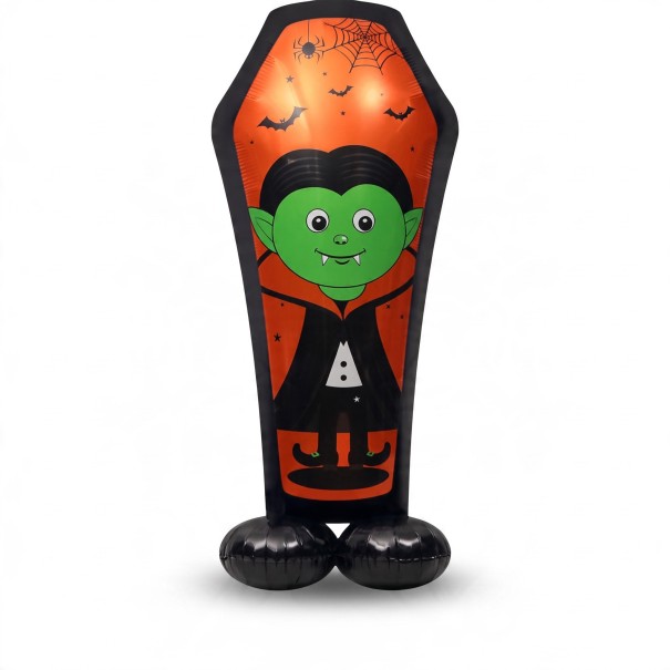 Balão insuflável em forma de caixão com vampiro Decoração de Halloween 110 x 57 cm Balão de folha Laranja e preto Decoração para Halloween e festa 1
