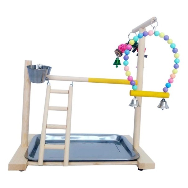 Balcão de madeira com brinquedos para aves 5