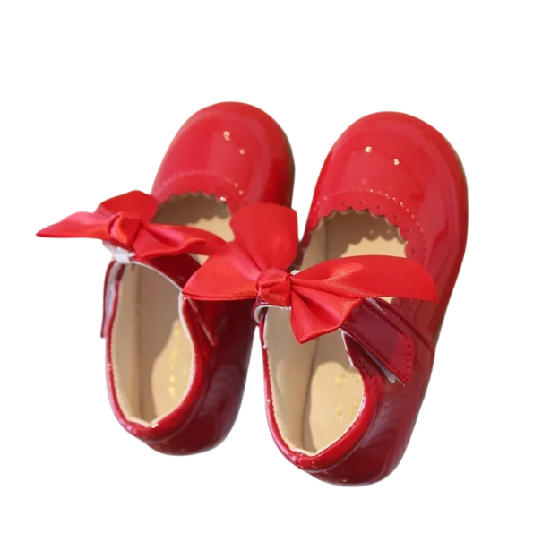 Balerinas para Meninas Sapatos Festivos com Laço e Faixa no Pé Selo Brilhante em Couro PU Fecho de Velcro Calçado para Casamentos e Jardim de Infância vermelho 28