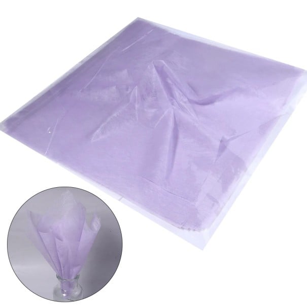 Baliaci papier na kvety sada 38 ks 30x30 cm polopriesvitný bavlnený materiál farebný floristický obal na darčeky a kytice fialová