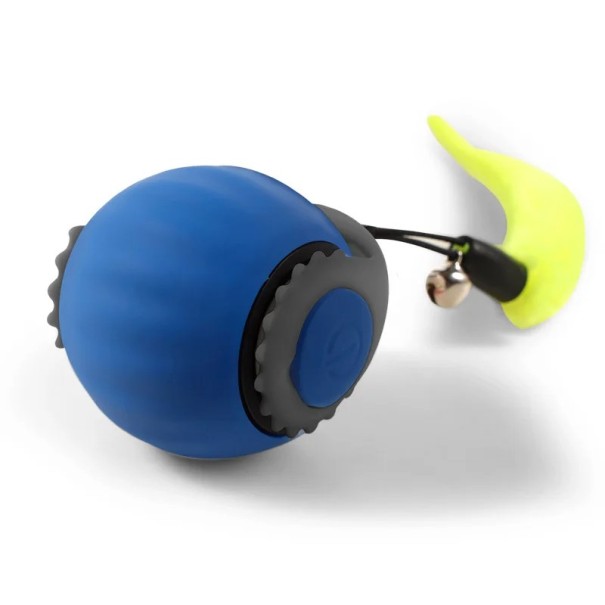 Balle de course électrique avec queue et grelot pour chats Jouet de chasse interactif Vitesse réglable Chargement USB-C bleu