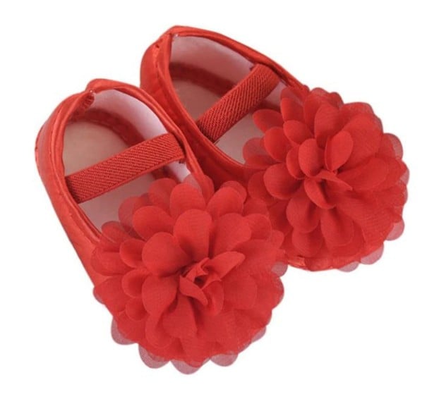 Ballerinas für Mädchen mit einer Blume rot 0-6 Monate