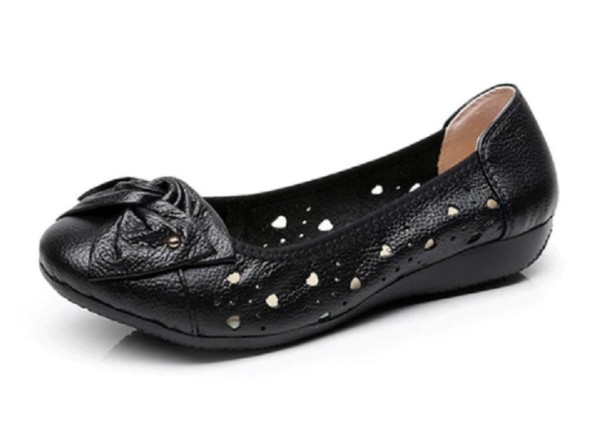 Ballerines en cuir pour femmes avec nœud et cœurs J2376 noir 41