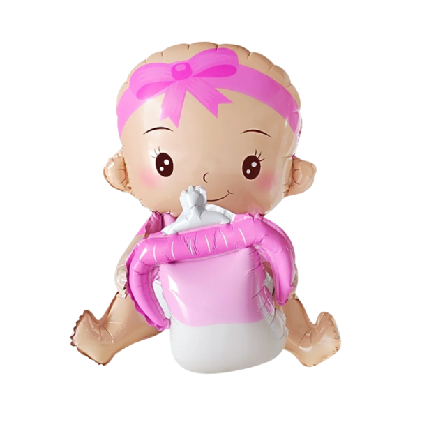 Ballon en aluminium 40 x 50 x 27 cm en forme de bébé avec une bouteille de lait Décoration pour célébrer la naissance d'un enfant et la fête de baby shower rose