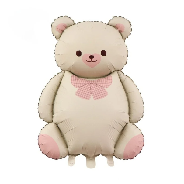 Ballon en foil 89 x 65 cm en forme d'ours en peluche Décoration gonflable pour les anniversaires, la Saint-Valentin, les fêtes d'enfants beige