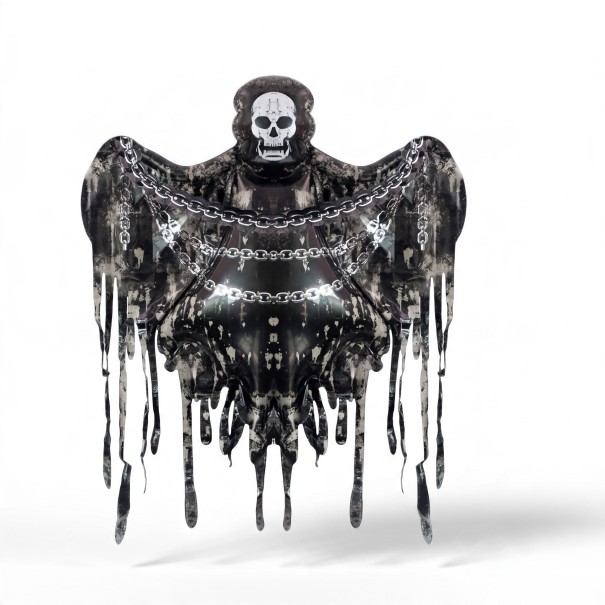 Ballon gonflable fantôme avec skull et chaînes Décoration d'Halloween 100 x 120 cm Ballon en aluminium Noir et gris Décoration pour Halloween 1