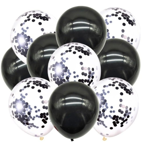 Ballonnen met confetti 10 stuks 30,5 cm zwarte en witte latexballonnen met zwarte confetti decoratieve ballonnen voor verjaardagsfeest 1