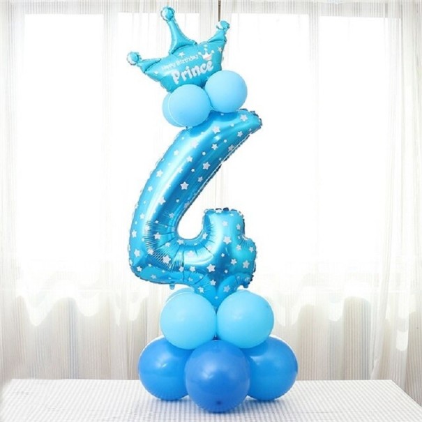 Ballons avec couronne - Chiffre bleu 4