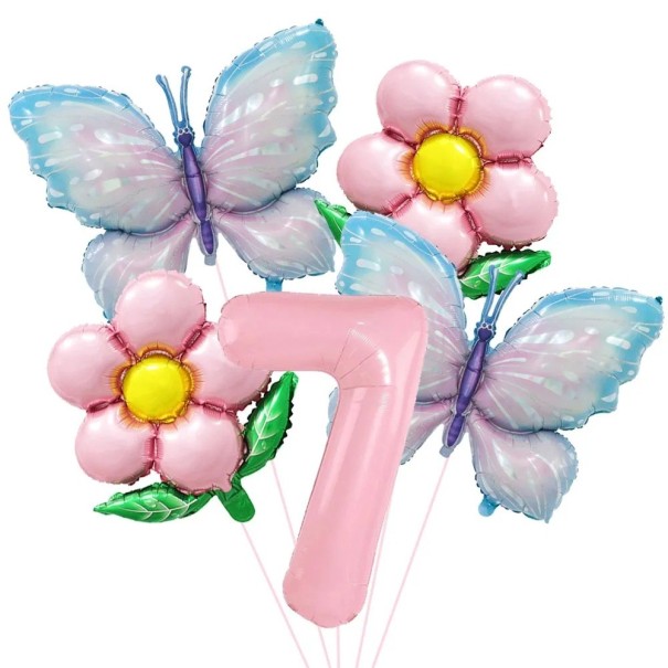 Ballons en aluminium numéro 7 avec des papillons et des fleurs 81,3 cm et 45,7 cm Ballons en aluminium rose bleu décoration d'anniversaire 1