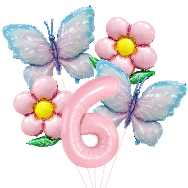 Ballons en feuille numéro 6 avec des papillons et des fleurs 81,3 cm et 45,7 cm Ballons en feuille rose bleu décoration d'anniversaire pour la fête 1