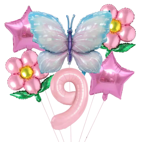 Ballons en feuille numéro 9 avec papillon, étoiles et fleurs 81,3 cm et 45,7 cm Ballons en feuille rose bleu décoration d'anniversaire 1