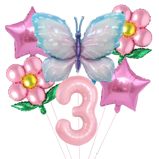 Ballons en foil numéro 3 avec papillon, étoiles et fleurs 81,3 cm et 45,7 cm Ballons en foil rose bleu décoration d'anniversaire 1