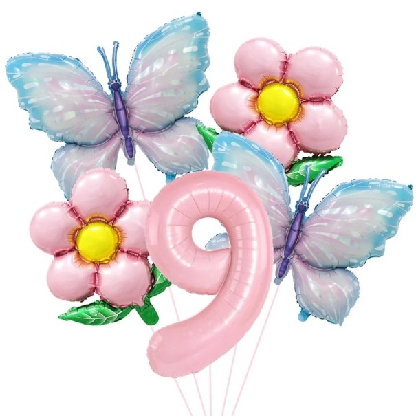 Ballons en foil numéro 9 avec des papillons et des fleurs 81,3 cm et 45,7 cm Ballons en foil rose bleu décoration d'anniversaire pour la fête 1